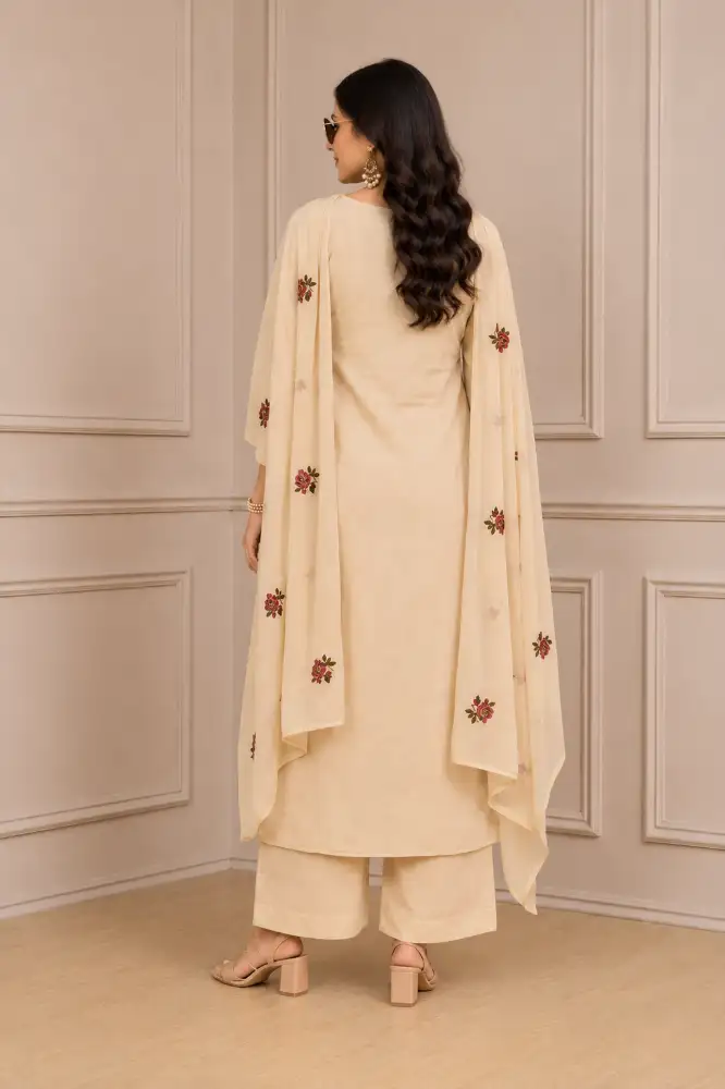 Designer Kurta Sets for Women Viscose Blend Embroidered | Kurta Palazzo Dupatta Set Back